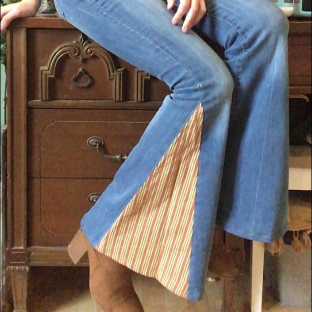 OOAK Custom Bell Bottom Jeans Striped Insert